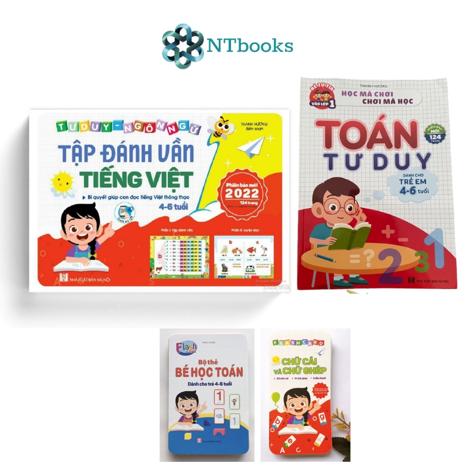 Sách Tập Đánh Vần Tiếng Việt 2022 Và Toán Tư Duy Cho Trẻ Tự Tin Vào Lớp 1 Từ 4 - 6 Tuổi – Kèm 2 Bộ Thẻ