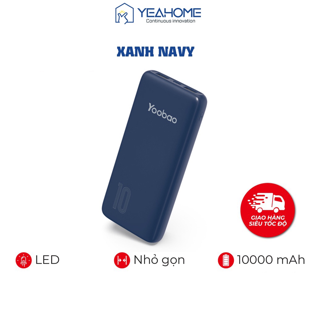 Sạc dự phòng Yoobao 10000mAh D10Q 2 cổng USB - Hỗ trợ sạc nhanh -  Hàng chính hãng - Bảo hành 12 tháng 1 đổi 1