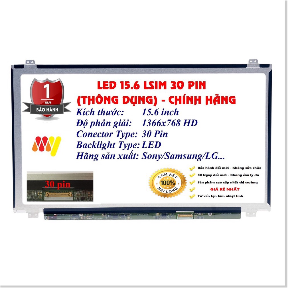 🆕 Màn hình laptop 15.6 Led Mỏng SLIM 30 Chân - 30 PIN Thay Thế Cho Dell HP Lenovo Toshiba LG Asus