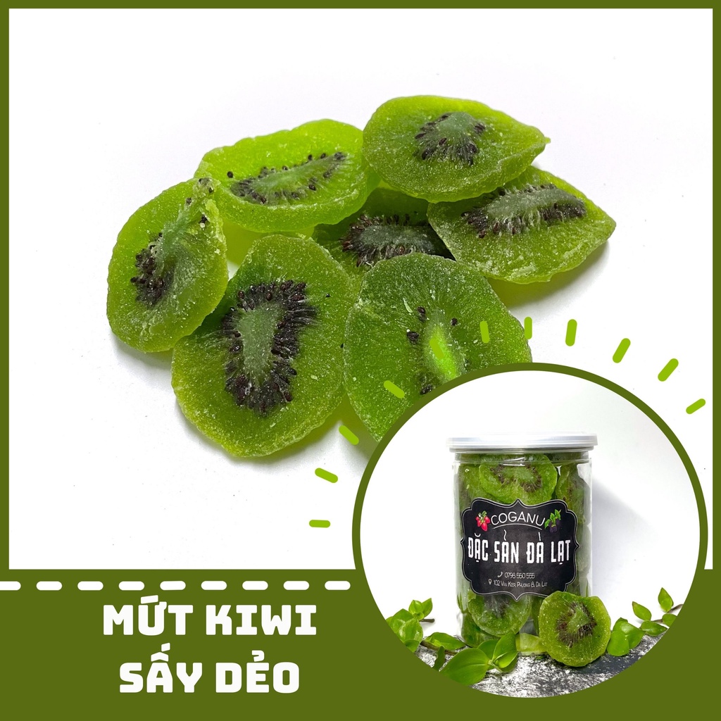 Mứt kiwi sấy dẻo không đường, 400gram, đặc sản đà lạt mứt kiwi trái cây, CoganuFarm