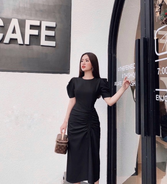 Đầm rút thân tay phồng cổ tròn | BigBuy360 - bigbuy360.vn