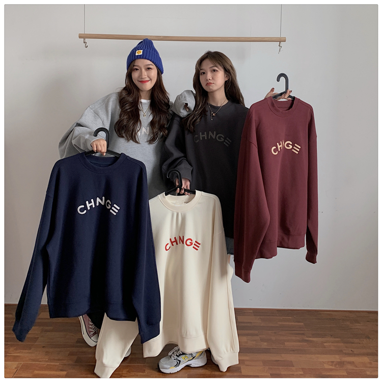 Áo Sweater Dáng Rộng In Chữ Phong Cách Hàn Quốc Thời Trang Cho Nữ