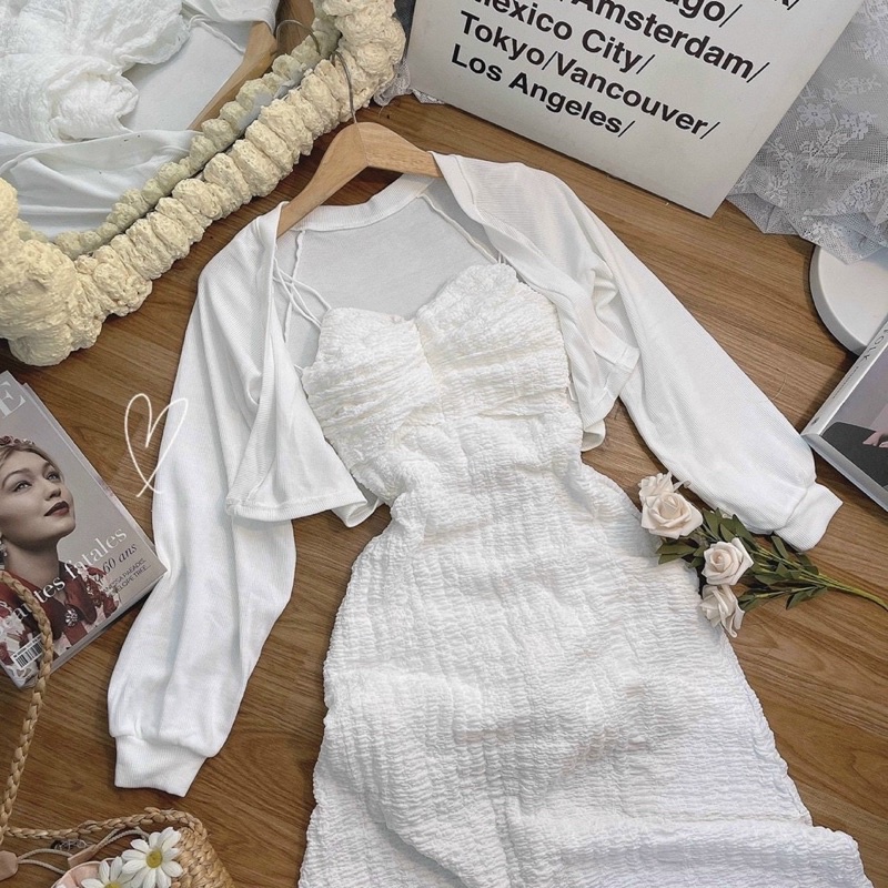 ♥️♥️♥️ SET ĐẦM DÂY KÈM ÁO KHOÁC TRẮNG