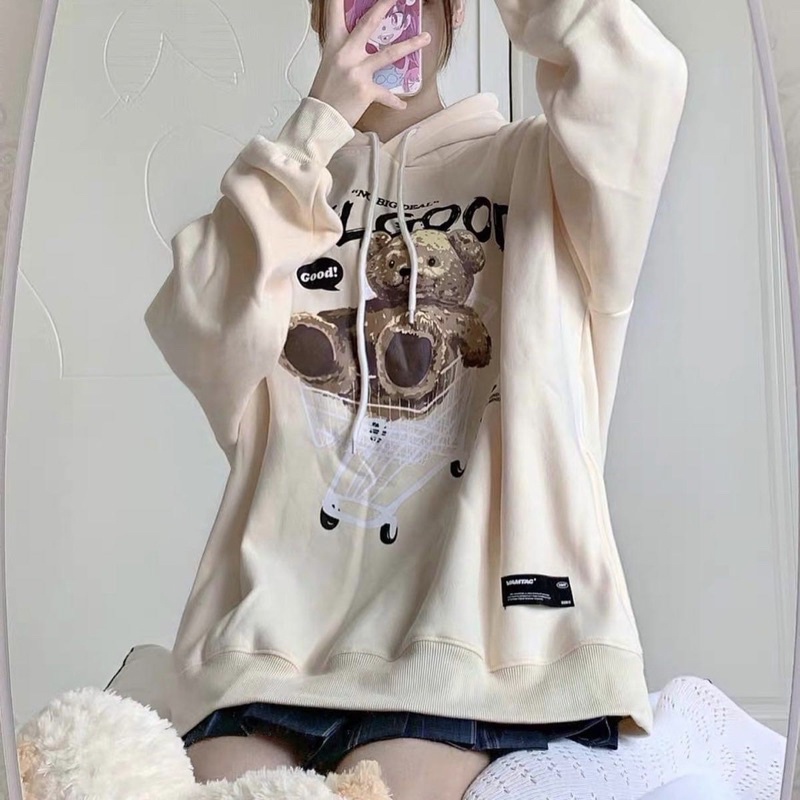 [ CÓ SẲN] Áo Hoodie Nỉ Lót Bông form rộng Gấu Feel Good (nam nữ đều mặc đc) [ Ảnh thật ] | BigBuy360 - bigbuy360.vn