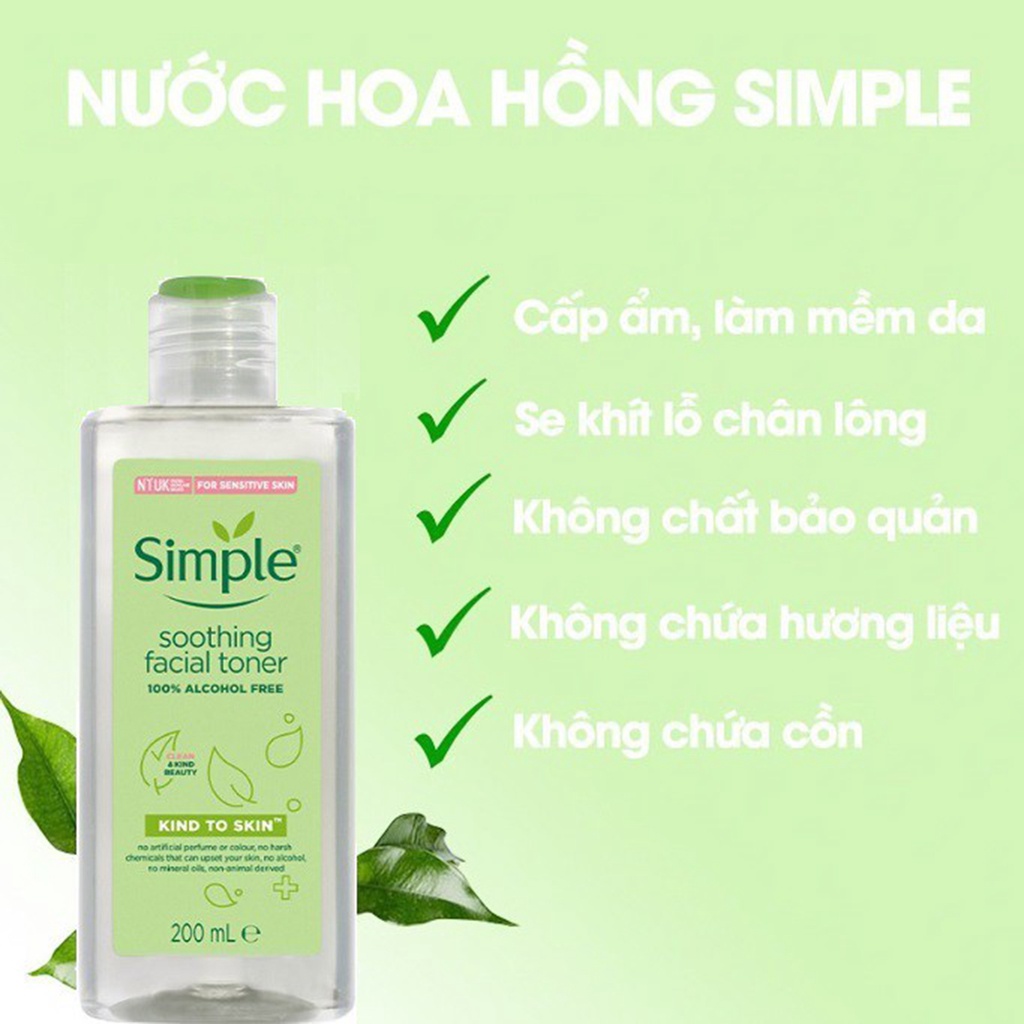 Nước Hoa Hồng Simple Soothing Facial Toner Cân Bằng Ẩm Dịu Nhẹ Cho Da 200ml