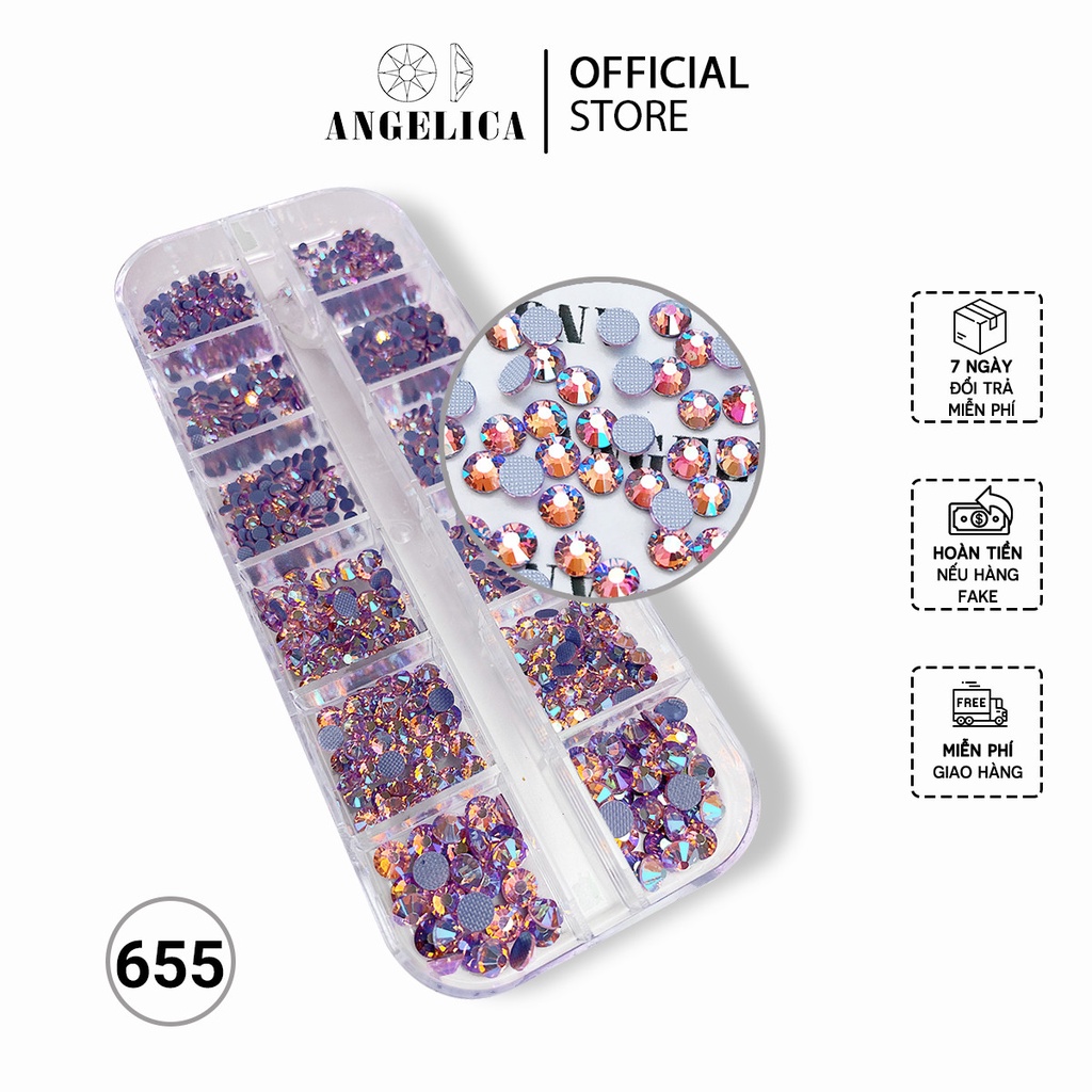 Đá Chân Lưới Nail 12 Khía Light Rose Tím Hồng Ab Đính Móng ANGELICA 655