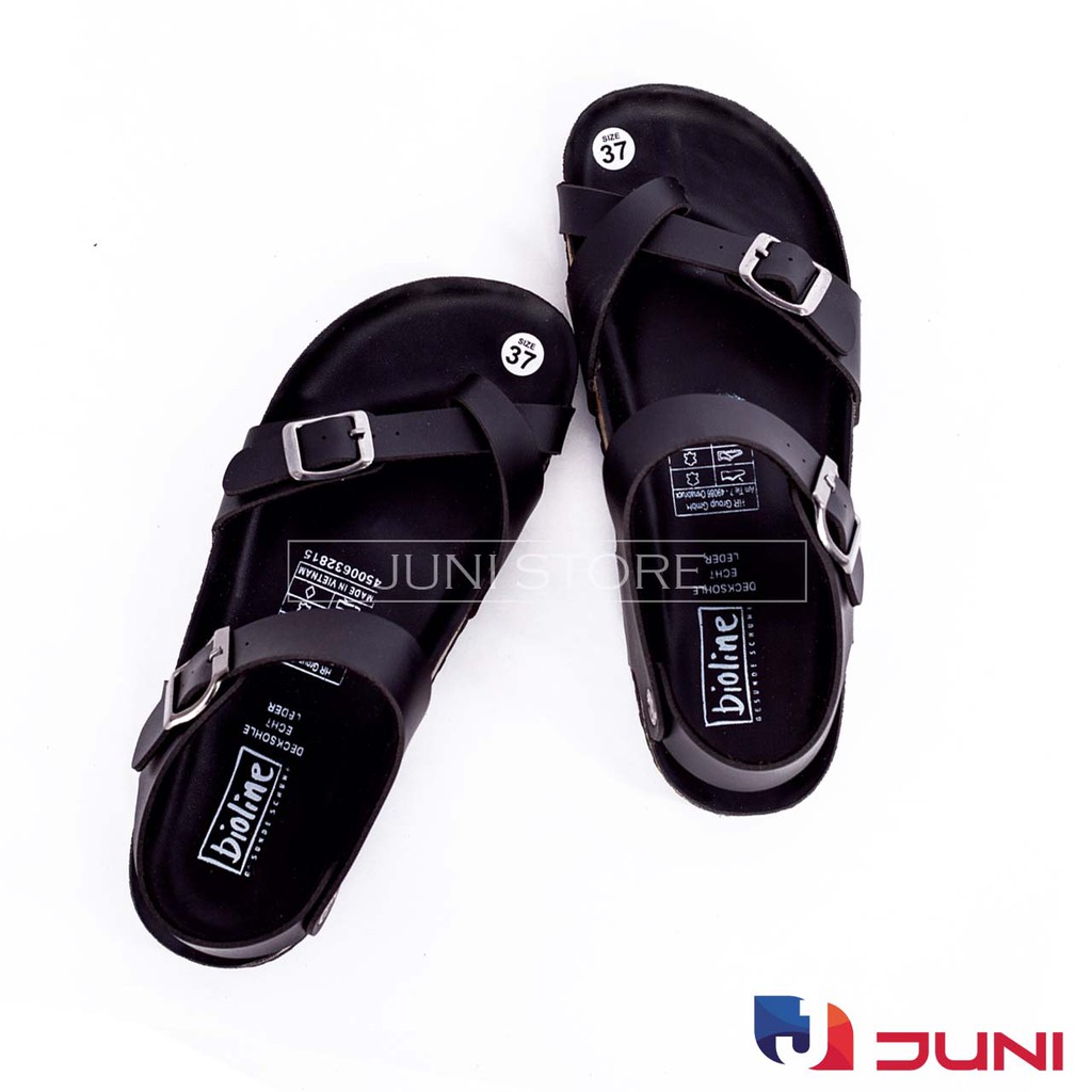[DA PU-CHỐNG NƯỚC] PU14- Dép sandal quai chéo Unisex da PU, đế trấu Bioline Birken - Xuất khẩu châu Âu - Juni Store