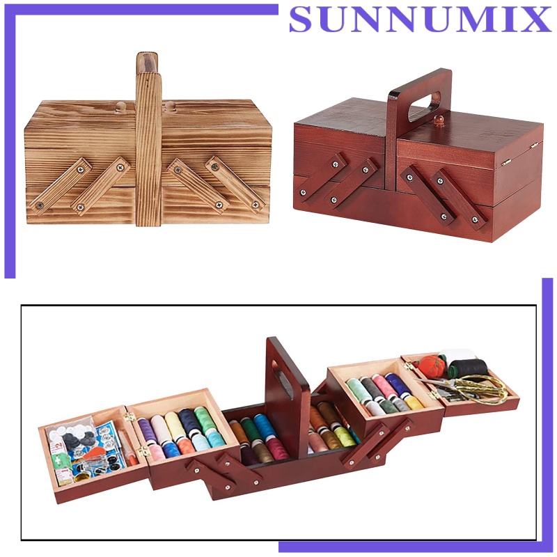 [SUNNIMIX]Foldable Sewing Box Needles Thread Scissors Sew Basket Jewelry Boxes