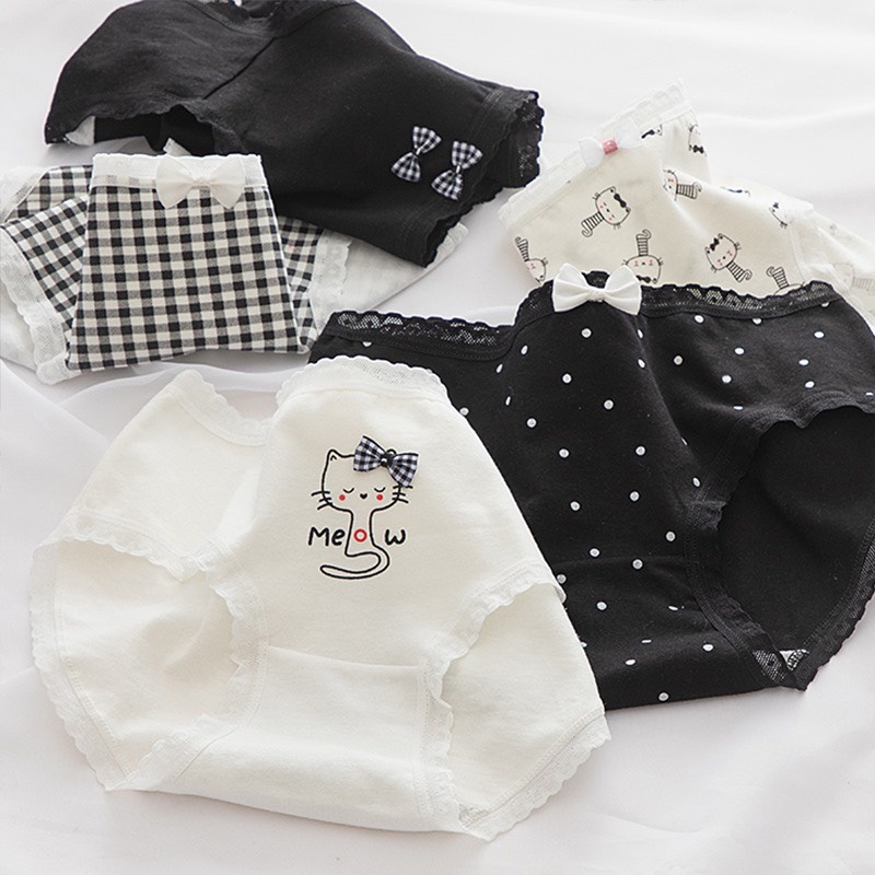 Quần Lót Nữ ❤️ Quần Cotton Nữ Viền Họa Tiết Meoww Điệu Đà Tôn Dáng A.013