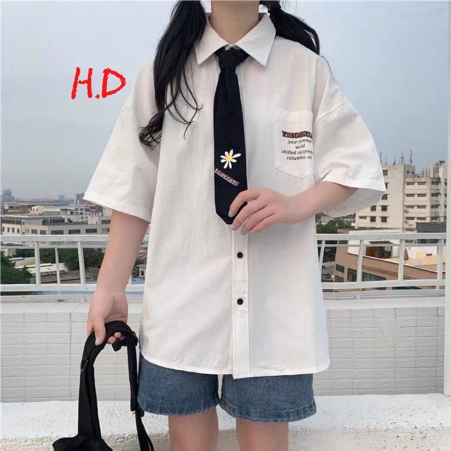 Sơmi chữ đỏ túi + cavat hoa HDN765