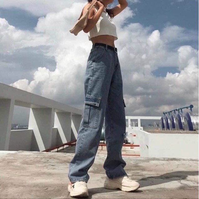 Quần Jeans Cạp Cao Dáng Suông Sớ Túi Hộp 2 Màu Ulzzang QA4 | BigBuy360 - bigbuy360.vn