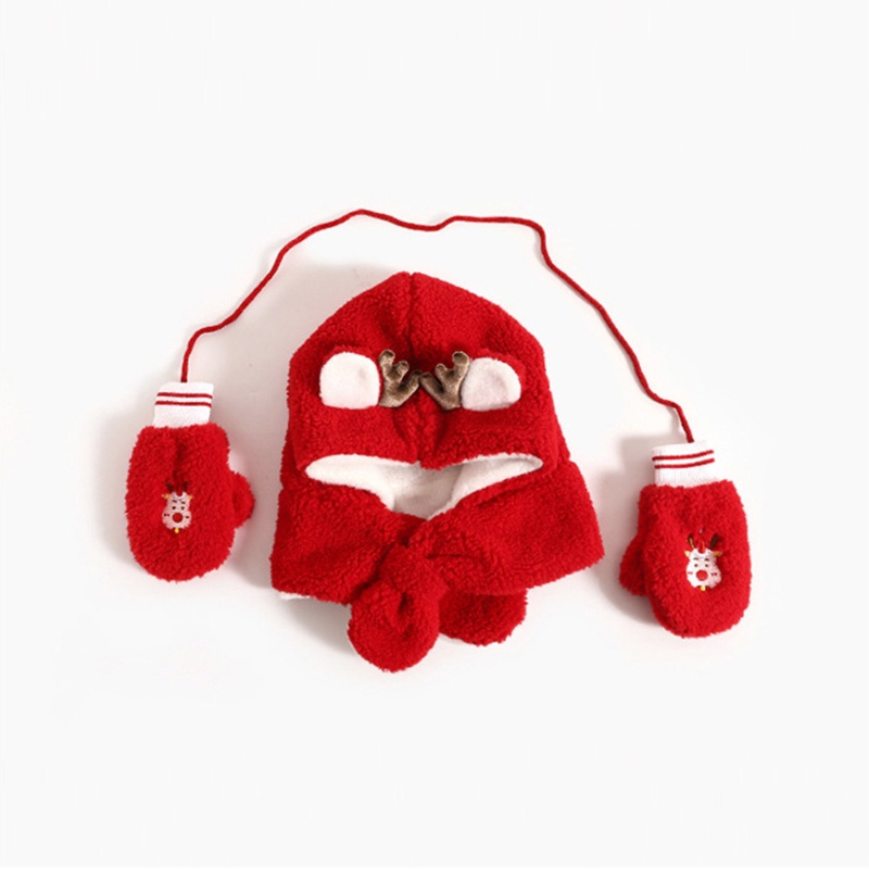 Mũ Trùm Đầu Kiêm Khăn Choàng Cổ Giữ Ấm Tai Hình Tuần Lộc Hoạt Hình Bằng Vải Bông Dễ Thương Cho Bé