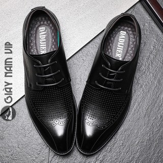 Giày Công Sở Nam Cao Cấp Chính Hãng Buộc Dây Da Bò GIAYNAMVIP Giày Derby Nam Đen Đục Lỗ GD11