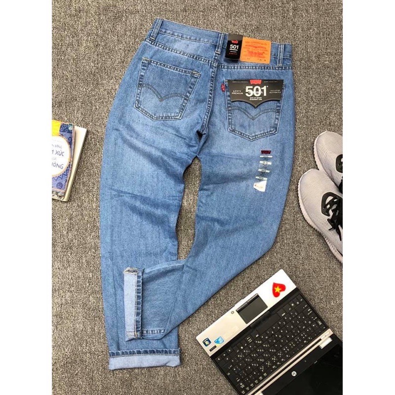 Quần jean nam ống suông 501 nhiều màu xuất xịn- jean không co giãn | BigBuy360 - bigbuy360.vn