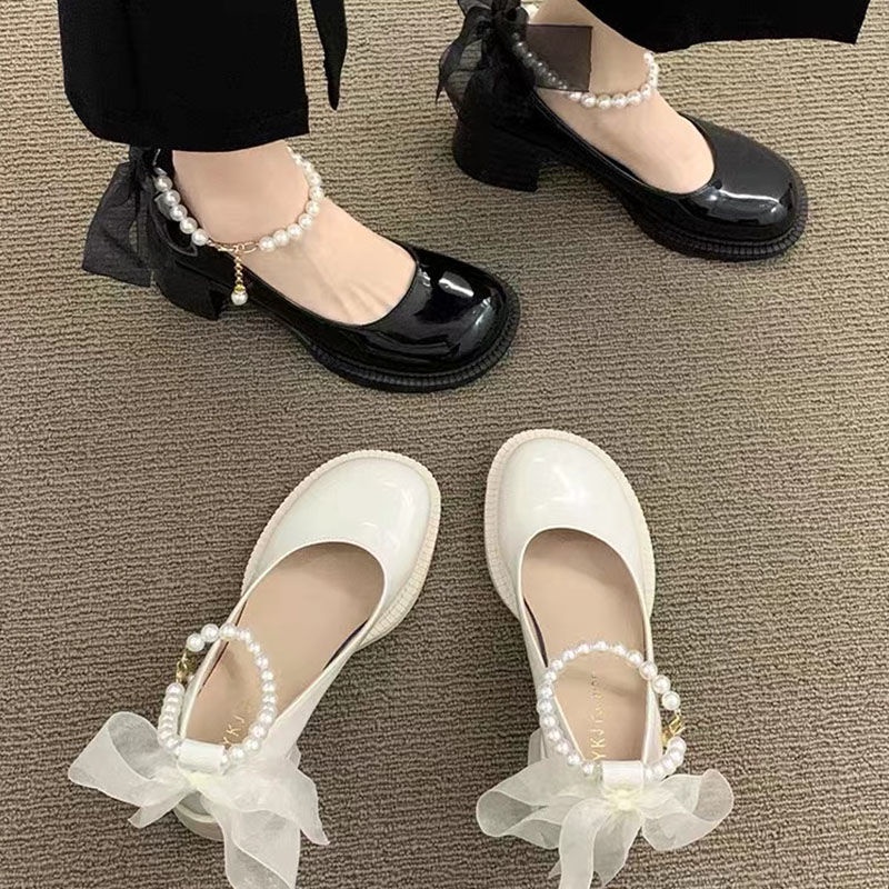 Giày Cao Gót Da Đế Dày Trẻ Trung Phong Cách Hàn Quốc