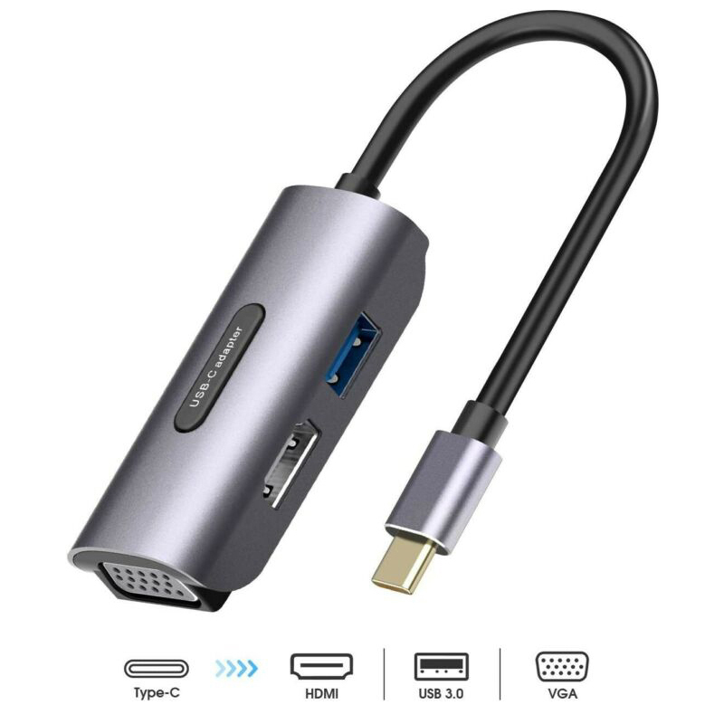 Đầu Chuyển Đổi 4k Uhd 1080p 3 Trong 1 Type C Sang Vga Hdmi Cho Macbook / Dell (fmy)