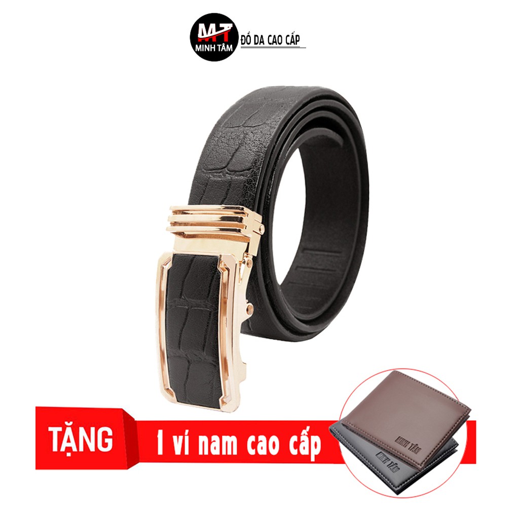 Thắt lưng nam Minh Tâm da bò vân cá sấu MT7201H , tặng 1 ví da nam