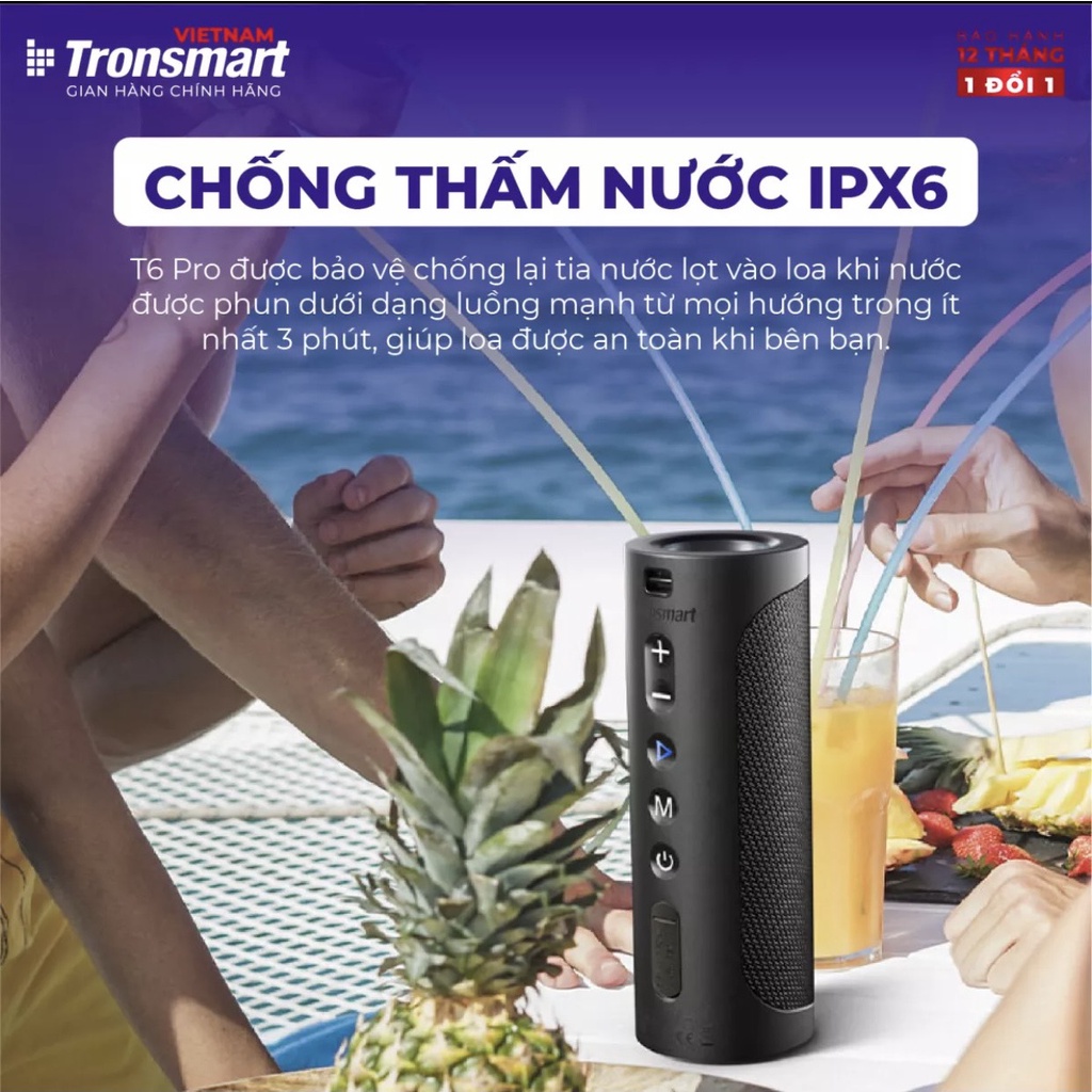 Loa Bluetooth Tronsmart T6 Pro 45W Chống nước IPX6 Ghép nối 2 loa - Hàng chính hãng