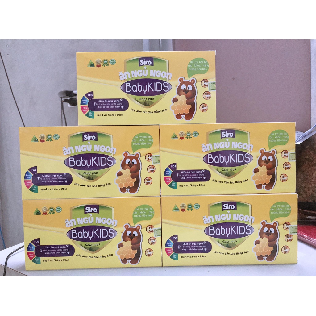 Siro ăn ngủ ngon baby kids gold plus sữa non, yến sào, hồng sâm (20 ống x 10ml)