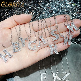 Vòng cổ pha lê AAA CZ lấp lánh mạ bạc 26 Vòng cổ mặt dây chuyền chữ cái tên ban đầu dành cho nữ Gloriya tốt nhất 】 N001