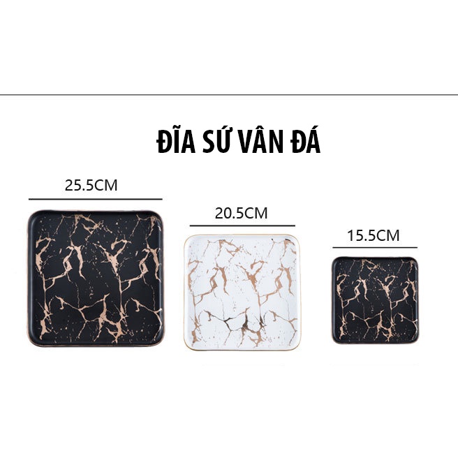 Đĩa sứ vân đá phong cách Bắc Âu, vân đá Marble đía vân đá vàng, đía beafsteak đĩa khay bánh đĩa bánh kẹo