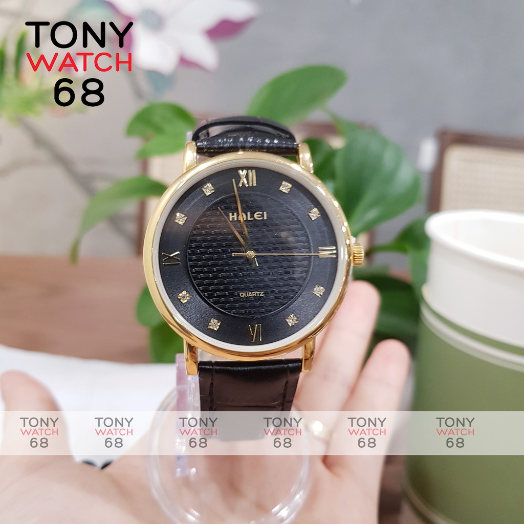 Đồng hồ nữ Halei dây da nâu mặt số la mã nhấn đá chống nước chính hãng Tony Watch 68 | BigBuy360 - bigbuy360.vn