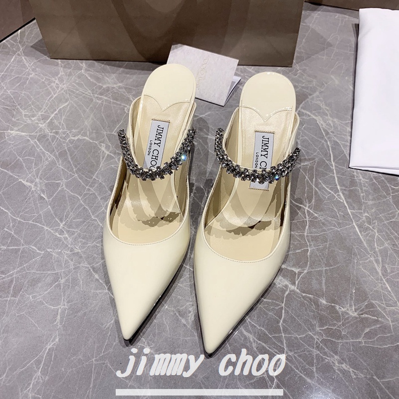 JIMMY CHOO Giày Cao Gót 6.5cm Mũi Nhọn Bằng Da Bò Đính Đá Thời Trang Quyến Rũ Cho Nữ