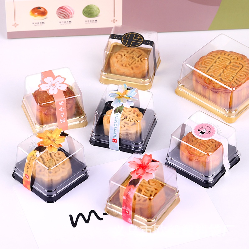 Bộ 50 Hộp Đựng Bánh Trung Thu Hình Tròn / Vuông Bằng Nhựa Dùng Một Lần Tiện Dụng