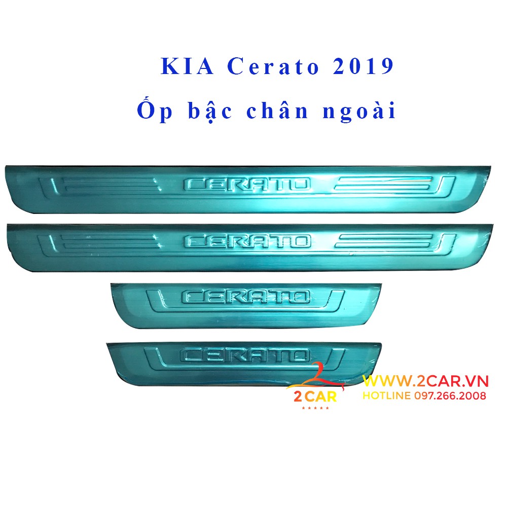 Ốp bậc cửa, nẹp bước chân trong, ngoài xe Kia Cerato 2019- 2021 chất liệu inox cao cấp
