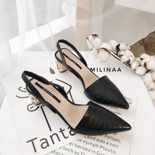 Slingback Colee Gót Nhập Bít Da Sần