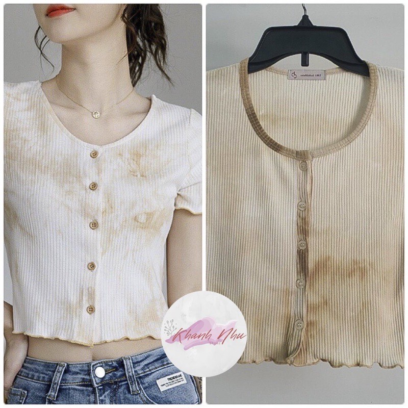 Áo Croptop Loang Viền Bèo FREESHIP - Phông Thun Loang Nhiều Màu Nữ Dáng Ôm Cuốn Viền Cổ Tim Ulzzang