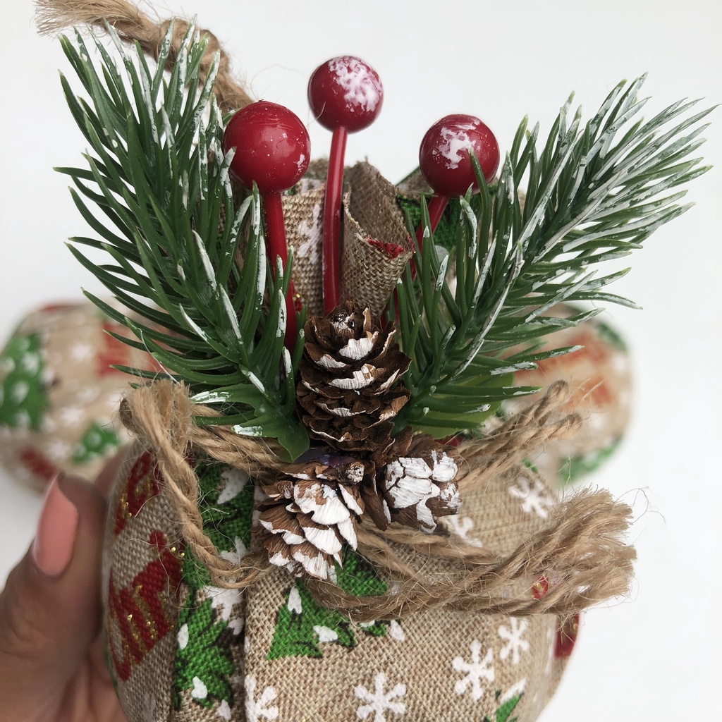 Combo 3 quả châu cao cấp bọc vải bố tròn treo cây thông Noel trang trí Giáng sinh đường kính 8cm