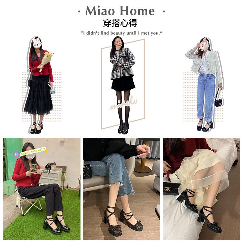 Giày cao gót Mary Jane Giày Cao Gót Thiết Kế Mới Đính Nơ Xinh Xắn Thời Trang Mùa Xuân Theo Phong Cách Anh