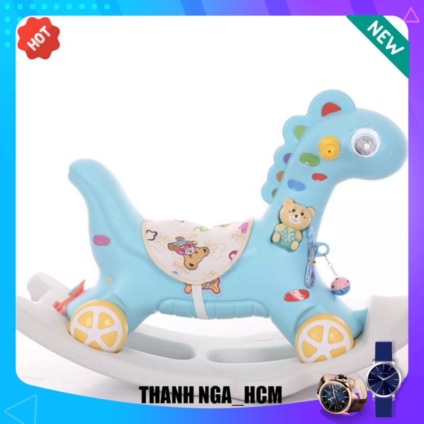 Ngựa bập bênh chòi chân 2 in 1 cho bé có bánh xe ,có nhạc cho bé, vừa làm được xe chòi chân