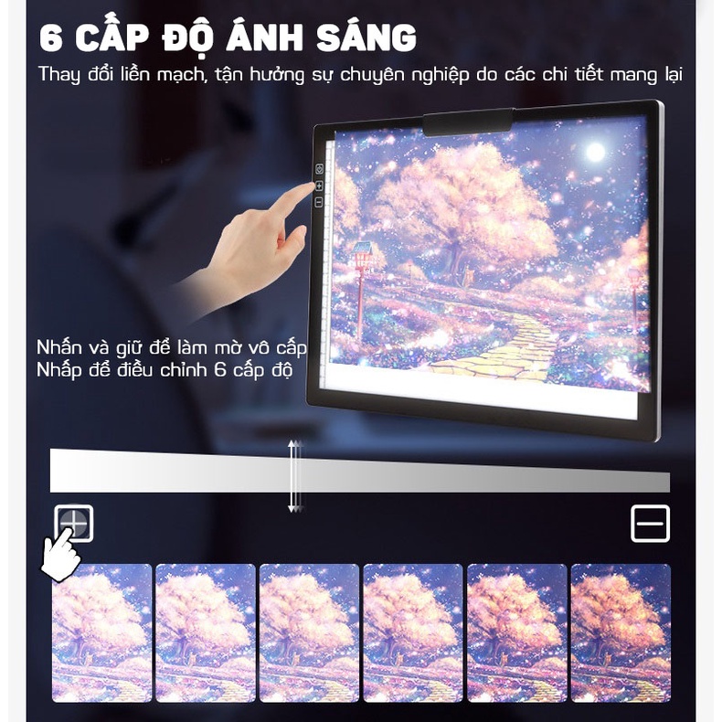 Bảng Vẽ Đèn LED Hắt Sáng, Đính Đá 6 Cấp Độ Sáng Khổ A4 Tích Hợp Pin 1500mAh,Xem X-Quang MARRYSTORE