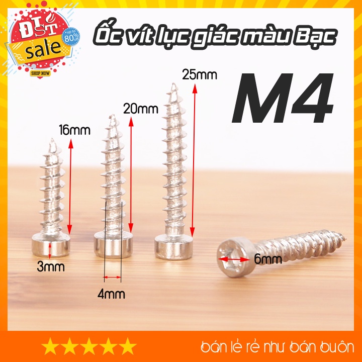 Vít bắt loa, vít lục giác màu Bạc M4