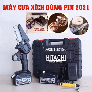 Máy cưa xích dùng pin cầm tay Hitachi 199V- Máy cưa xích Hitachi- Cưa xích chạy pin- Pin 10 cell - Lõi đồng