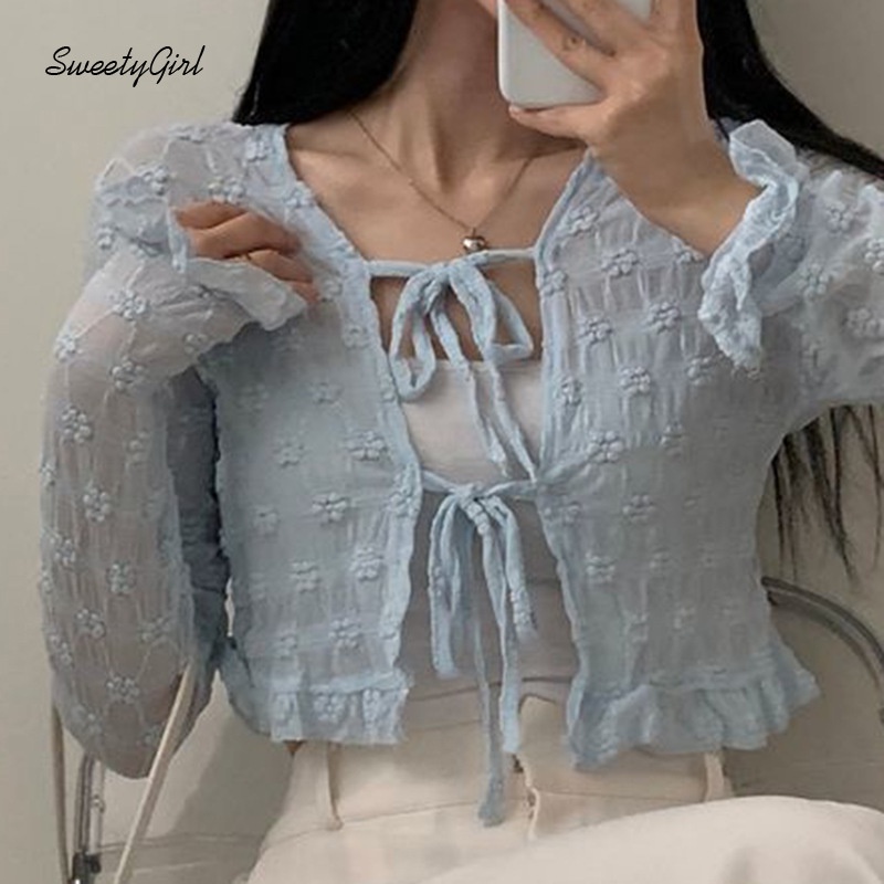 Áo Thun Tay Dài Cổ Chữ V Thắt Nơ Eo Màu Trơn Thời Trang 2022 Dành Cho Nữ