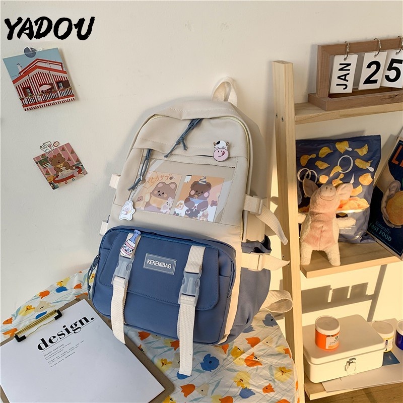 Balo YADOU màu tương phản sức chứa lớn thời trang dễ thương cho bé gái học sinh