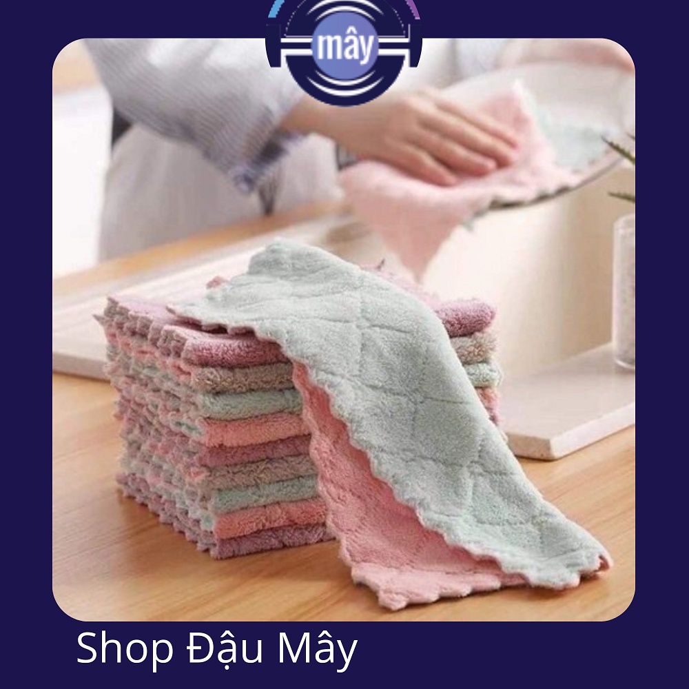 Khăn lau đa năng bếp bát đĩa cốc chén thấm nước chống dính dầu mỡ hai mặt kt 14x22
