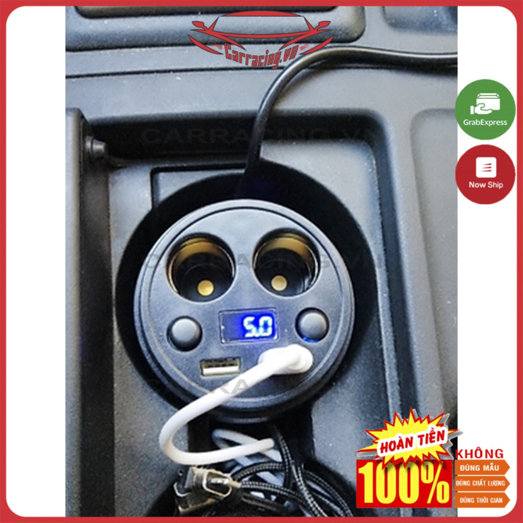 Tẩu Sạc Ô TÔ CARRACING Cốc chia sạc TRÒN nhanh chất lượng cao (2 tẩu tròn 2 USB) bảo hành 6 tháng - Đèn Led báo Vol | BigBuy360 - bigbuy360.vn