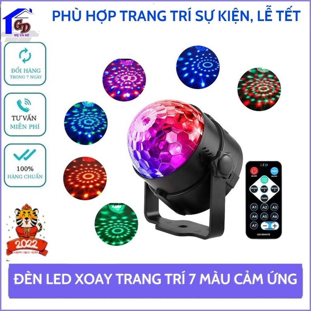 💕Đèn chiếu laser💕Đèn Led Xoay Trang Trí 7 Màu Cảm Ứng Xoay Theo Nhạc, Đèn Led Xoay Vũ Trường, Bar, Sân Khấu