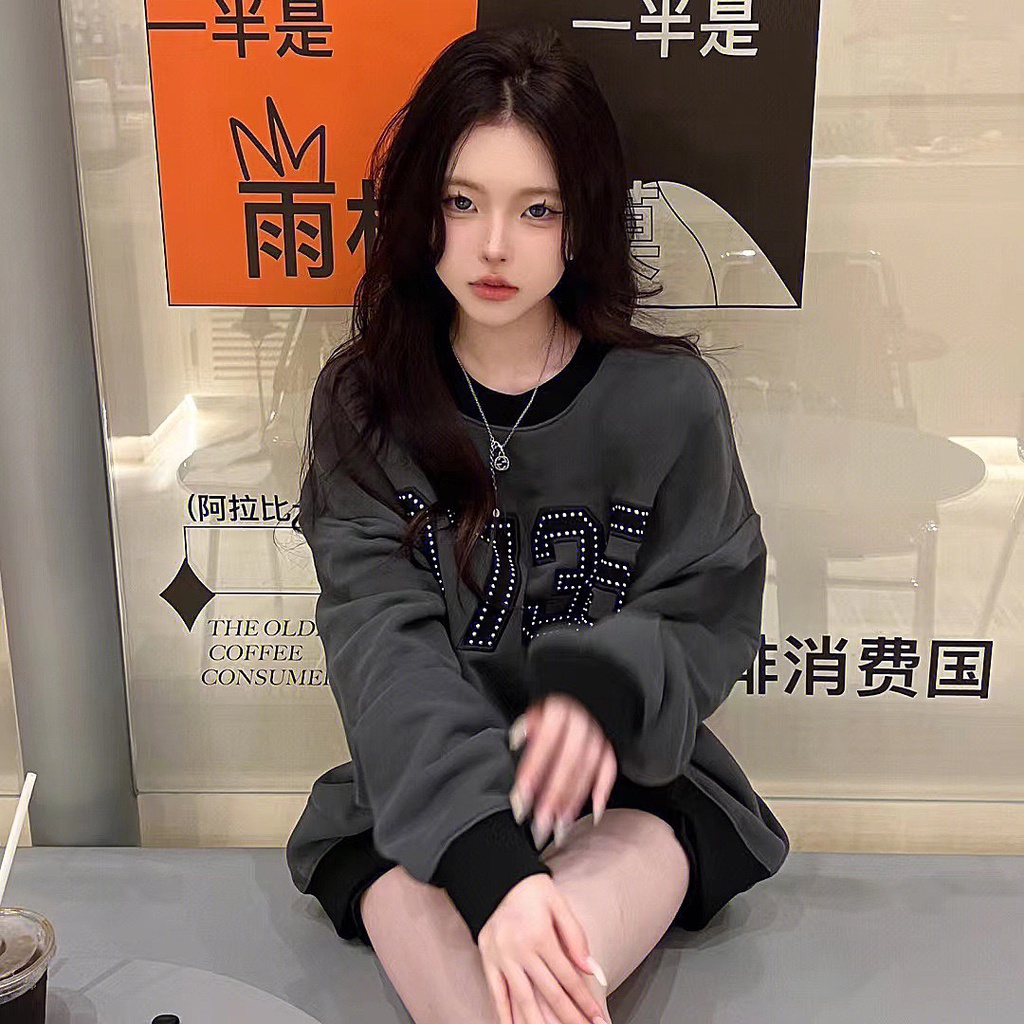 Áo Nỉ Sweater Số 0735 Dáng Rộng Màu Xám Nam Nữ Uniex Phong Cách Hàn Quốc Uzzlang