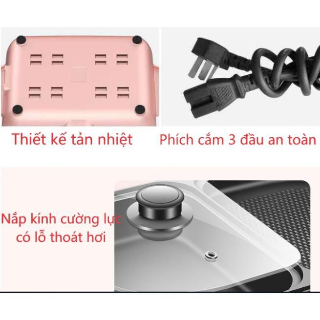 Nồi Lẩu Đa Năng 2 in 1 Có Tay Cầm Tiện Dụng, Nồi Lẩu Nướng Mini 2 ngăn Cao Cấp Bảo hành 6 tháng