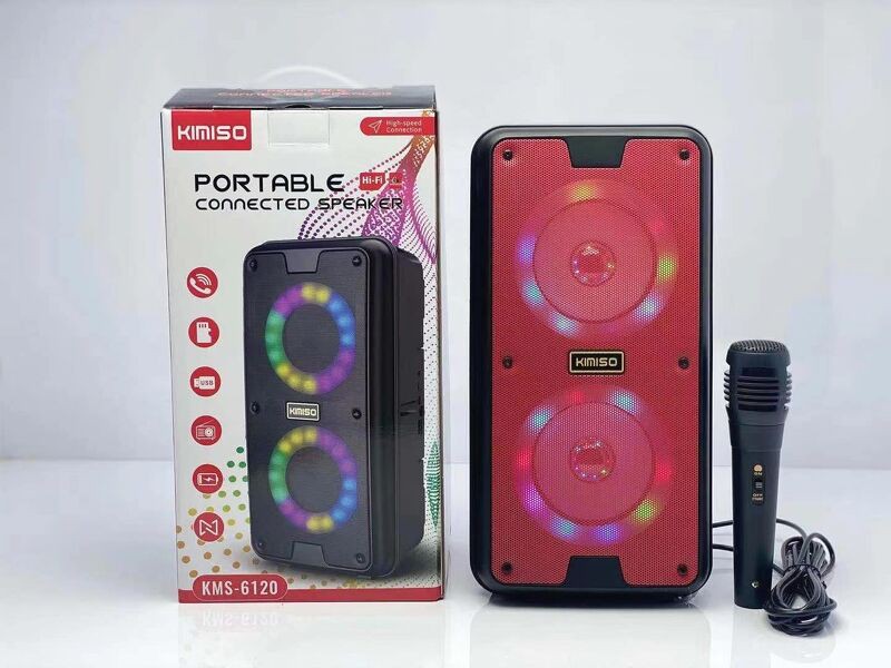 Loa xách tay bluetooth karaoke TWS chất lượng cao Kimiso KMS-6120 kèm micro tiện lợi du lịch hỗ trợ hội họp giảng dạy