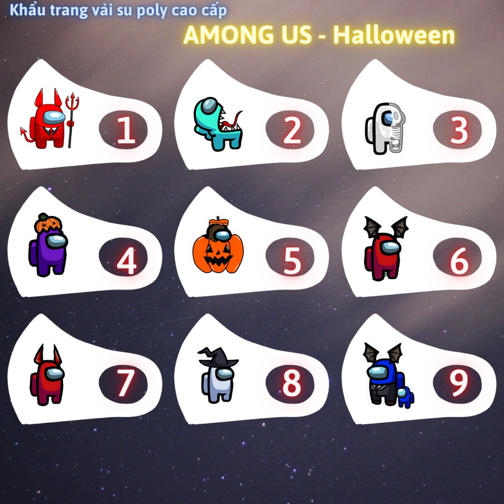 (45 MẪU) 1 chiếc khẩu trang vải Among Us - chủ đề Halloween