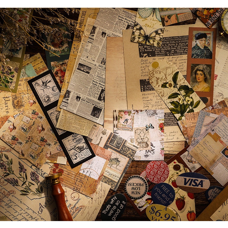 Set 50 chi tiết vintage trang trí sổ tay DIY, hình dán trang trí sổ vintage độc đáo