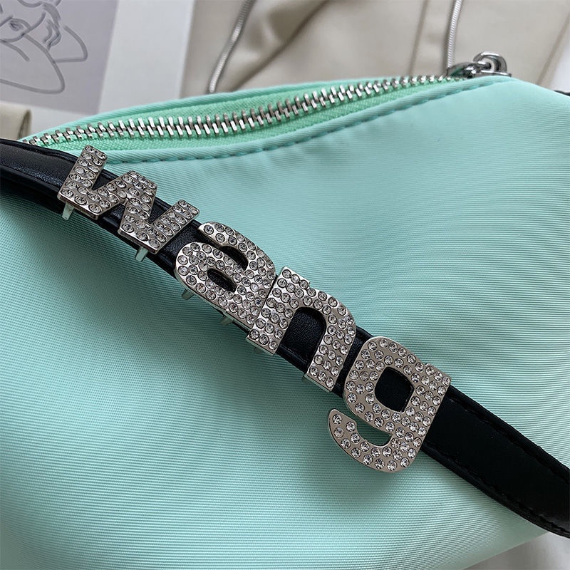 Túi Xách Đeo Vai Vải Satin In Chữ Đính Đá Thiết Kế Dễ Thương