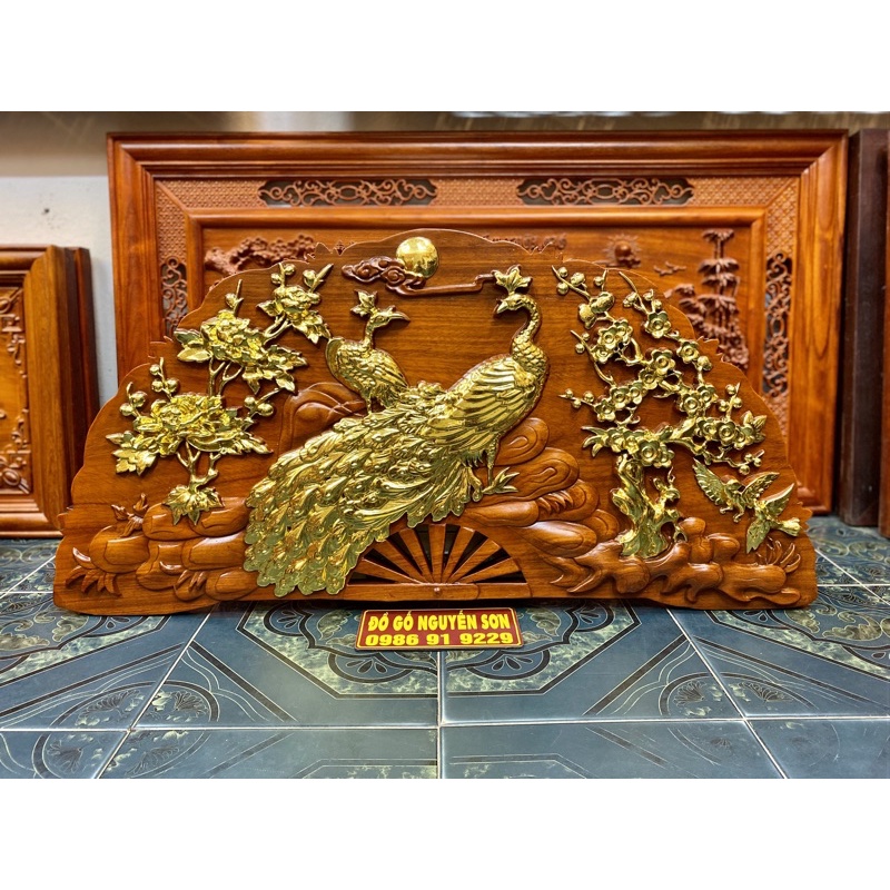 Tranh quạt gỗ phu thê 50x100cm