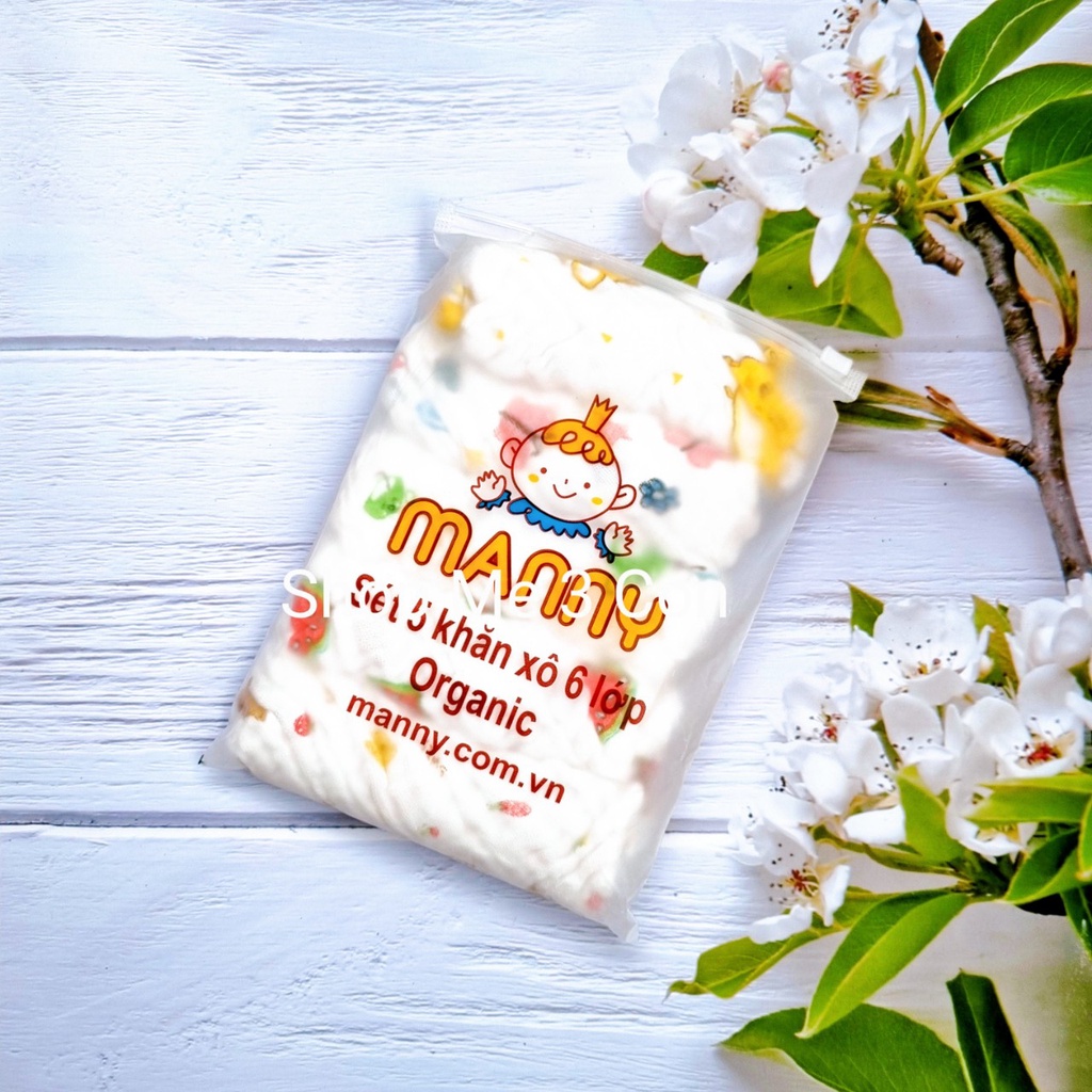 Set 5 Khăn Xô Sữa Many 6 Lớp Cotton Organic ( Chất Xô Nhăn Dày Dặn )